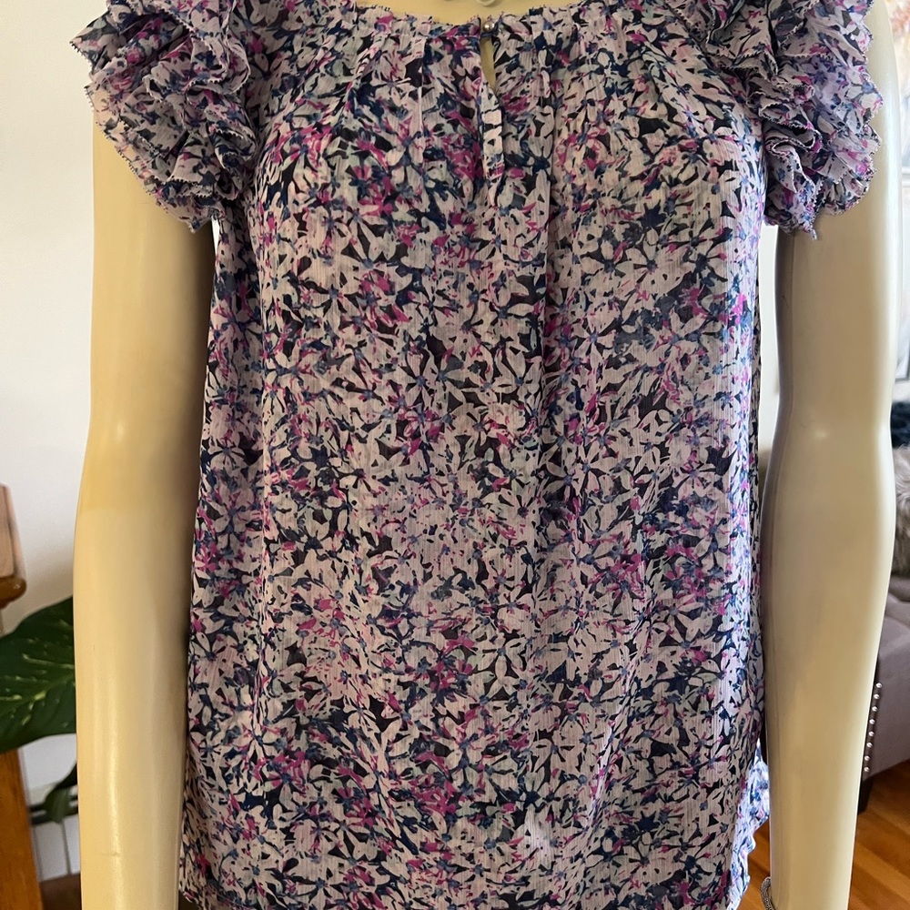 Banana Republic Ruffle Shoulder Print Top / Blouse - Picture 3 of 9